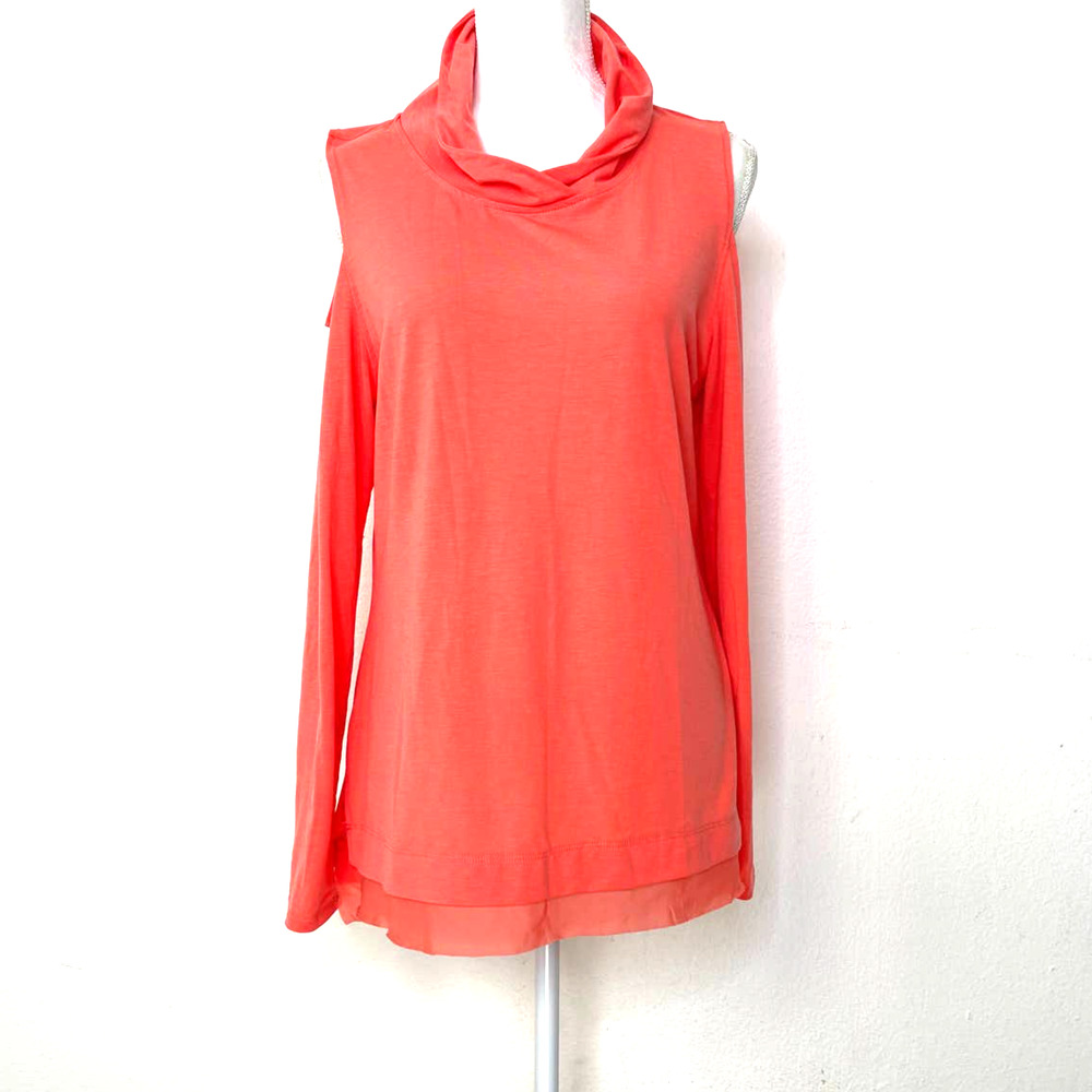 Nanette Lepore Long Sleeve Top Large Sheer Hem Shoulder Cutout Activewear